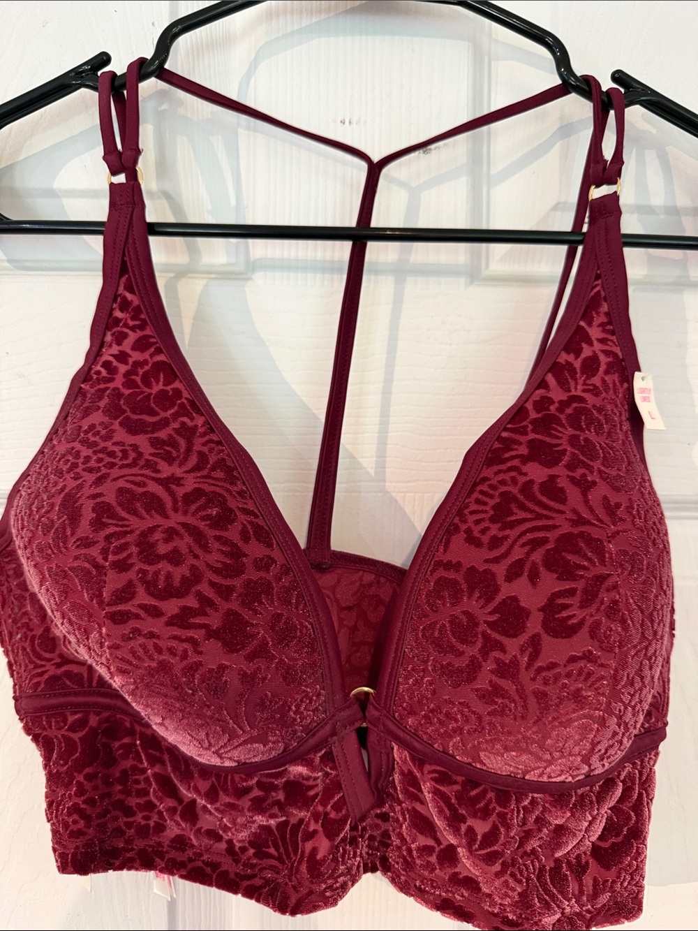 PINK Victoria's Secret Velvet Floral Plunge Bralette in Burgundy